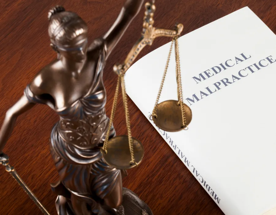medical medical-malpractice-lawbook-next-to-lady-justice
